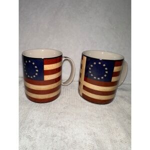 Coventry Liberty USA Flag Patriotic Stoneware Mug Dishwasher Microwave Safe 2 pc